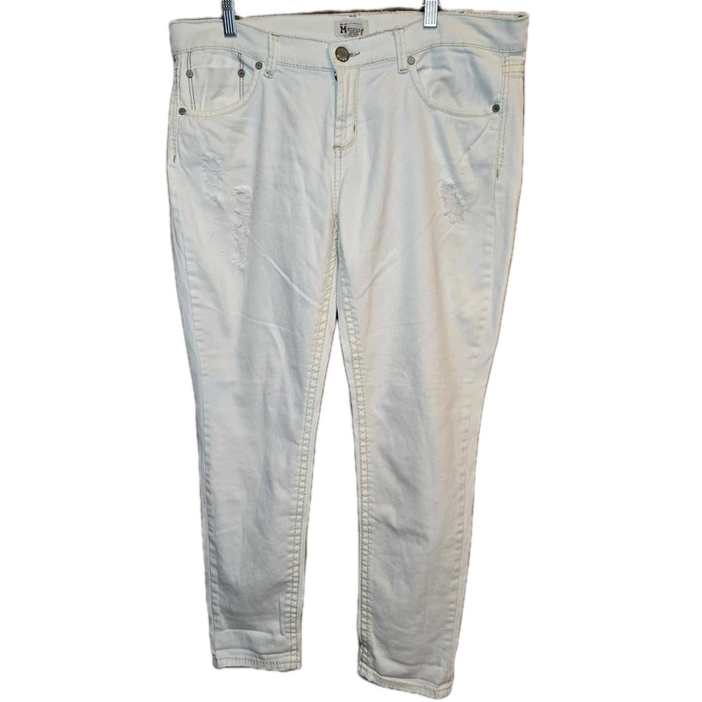 WOMENS MUDD Distressed CAPRIS JEANS SIZE 17 WHITE STRETCH